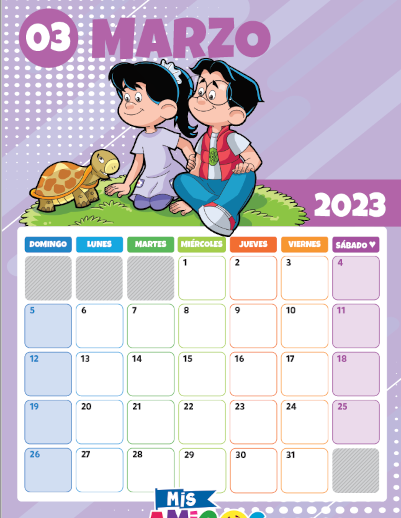 Calendario Marzo Revista Mis Amigos